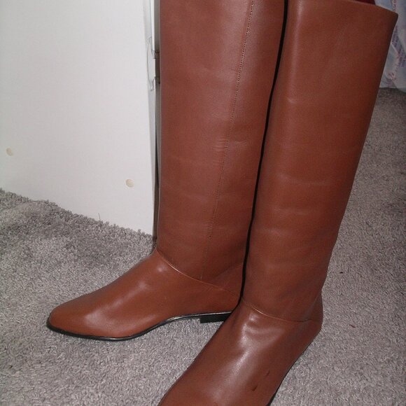 Vintage 100% leather saddle brown women's knee-high equestrian boots size 8.5 - Picture 3 of 14